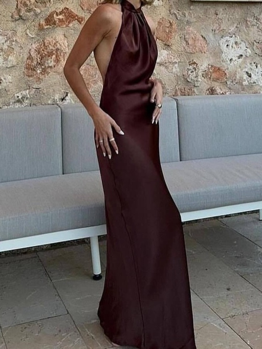 SOLD OUT Zara Satin Long Halter Maxi dress - Purple